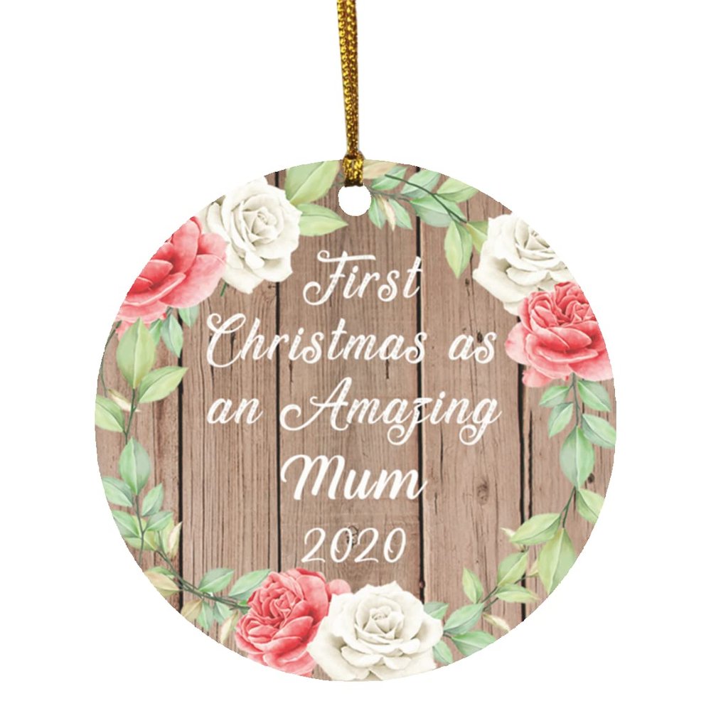 Designsify Christmas Tree Decoration, First Christmas As an Amazing Mum 2020, Circle Ornament B, Gifts for Birthday Anniversary Valentines Mom Mothers Fathers Day Party, to Men Women Him Her