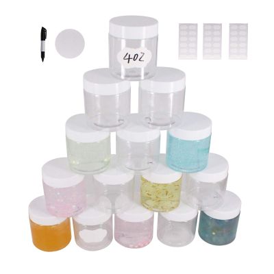 suituts 28 Pack 4 oz (120 ml) Plastic Jars with White Lids, Slime Jar/Containers with Lids, Storage Favor Jars/Empty Plastic Jars for Body Butter, Cosmetics, Scrub (Clear)