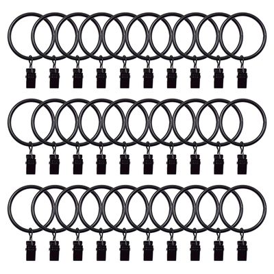 30 Pack Inner Diameter 1.5 inch Strong Metal Window Curtain Clip Decorative Drapery Rings, Silver Nickel Plating Or Vintage Matte Black Coating (Black, 1.5")