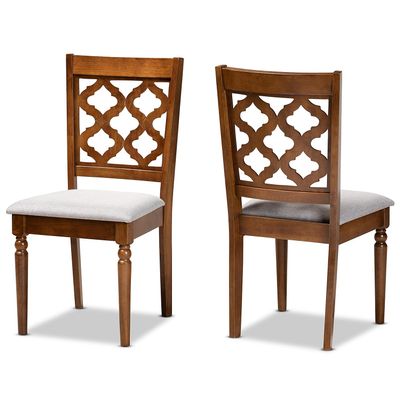 Baxton Studio Grey Upholstered and Brown Finished Wood 2-Piece Dining Chair Set