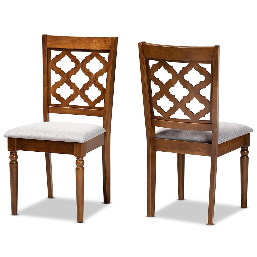 Baxton Studio Grey Upholstered and Brown Finished Wood 2-Piece Dining Chair Set