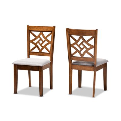 Baxton Studio Grey Upholstered and Brown Finished Wood 2-Piece Dining Chair Set