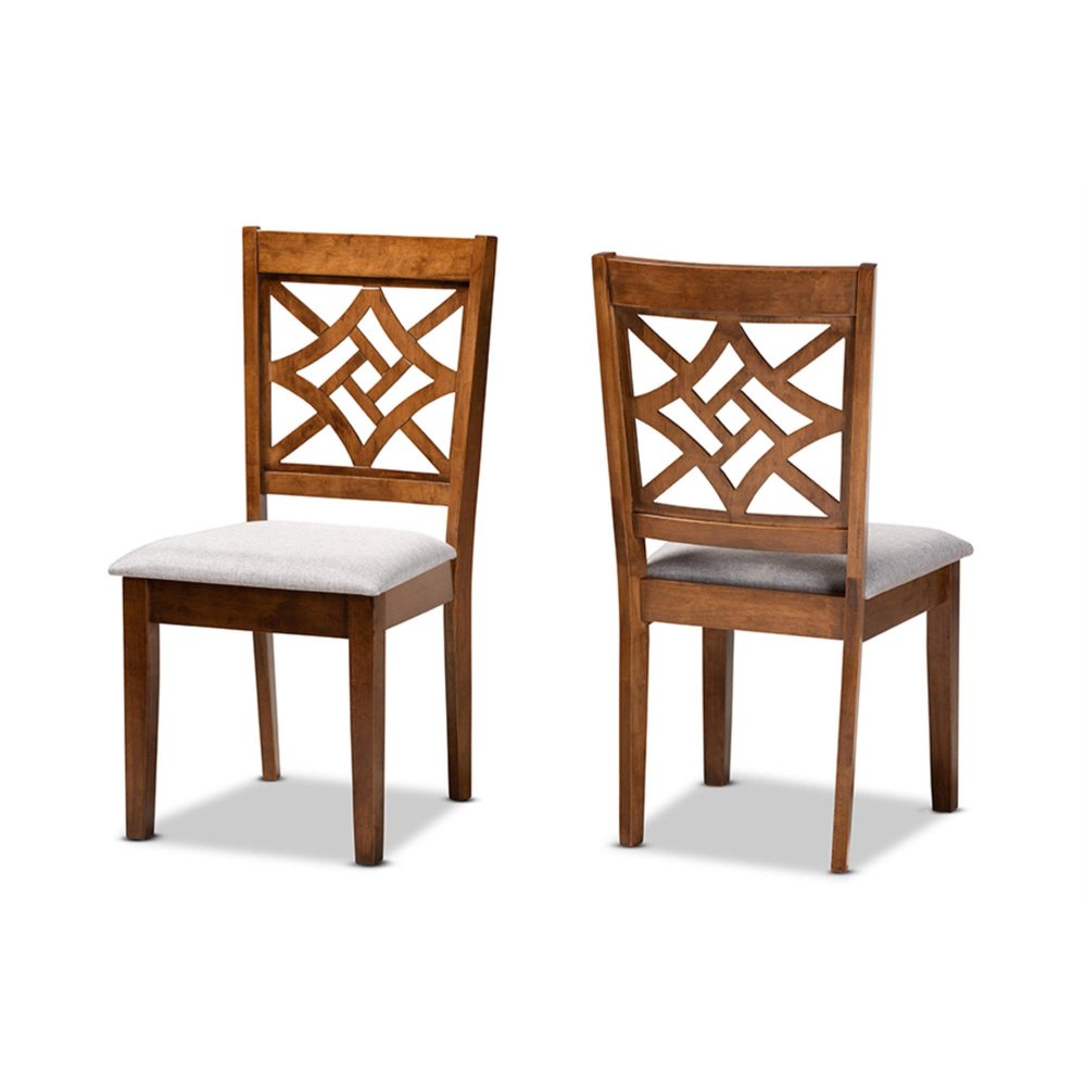 Baxton Studio Grey Upholstered and Brown Finished Wood 2-Piece Dining Chair Set