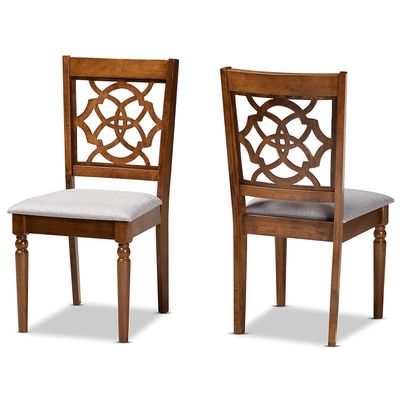 Baxton Studio Grey Upholstered and Brown Finished Wood 2-Piece Dining Chair Set