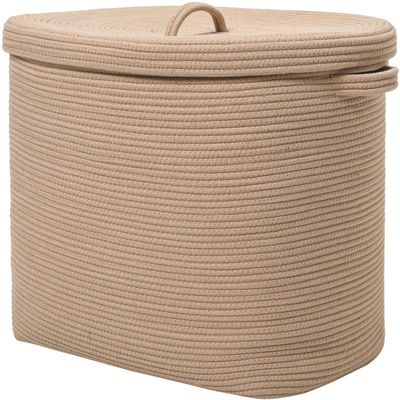 22"x14"x18" Rectangular Extra Large Storage Basket With Lid, Large Cotton Rope Storage Basket, Woven Laundry Hamper, Cloth Storage Bin, for Clothes Towels Blankets in Living Room, All Beige