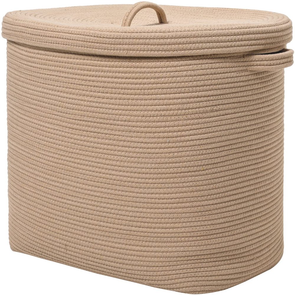 22"x14"x18" Rectangular Extra Large Storage Basket With Lid, Large Cotton Rope Storage Basket, Woven Laundry Hamper, Cloth Storage Bin, for Clothes Towels Blankets in Living Room, All Beige