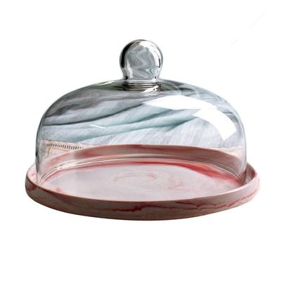 10-inch Marble Textured Cake Pan, Ceramic Tray Dessert Shop The Mall Tasting Tray Glass Dome Cake Cheese Cover Easy To Clean Glass (Color : PINK, Size : 252515.5CM)