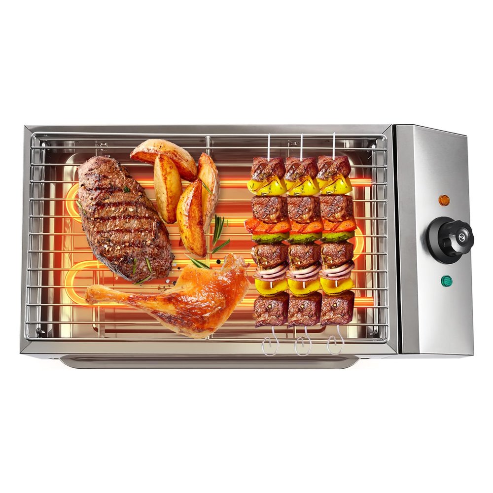 110V Electric Grill, 1800W Stainless Steel Electric Indoor Searing Grill Party Grill Electric BBQ Grill Electric Cooking Grill, Electric Smokeless Barbecue Oven Grill for BBQ Equipment, 54x28x13cm