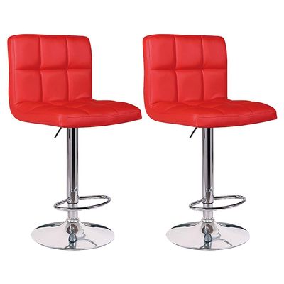 Adjustable Bar Stools, Modern Square PU Leather Adjustable Hydraulic Barstools with Back, Kitchen Counter Height Swivel Stool, Set of 2 (red, 1)