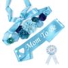 Baby Shower Maternity Sash Belly Belt, Mom to Be & Dad to Be Button Pin, Pregnancy Maternity Flower Sash Belt for Gender Reveal (Blue Baby Boy) view 1