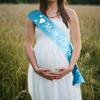 Baby Shower Maternity Sash Belly Belt, Mom to Be & Dad to Be Button Pin, Pregnancy Maternity Flower Sash Belt for Gender Reveal (Blue Baby Boy) view 2