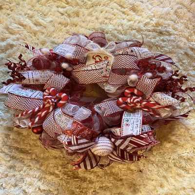 Whimsical candy cane Christmas wreath 26 round, 6.5 deep