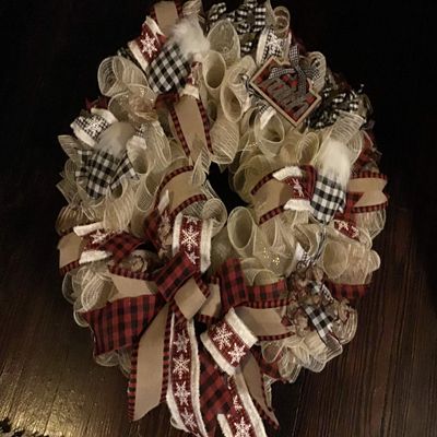 Farmhouse Christmas wreath, Buffalo plaid Christmas wreath, Buffalo check in red and black/black and white. Primitive Christmas wreath