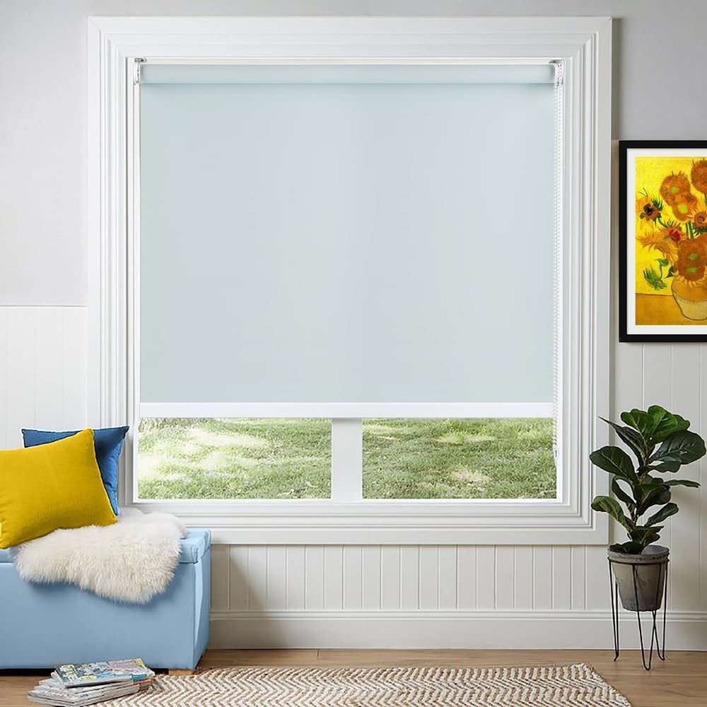 Didoya 100% Blackout Window Blinds,Roller Shades Blinds for Living Room,Office,Bedroom,UV Protection Fabric,Easy to Install58" W x 68" H,Blue