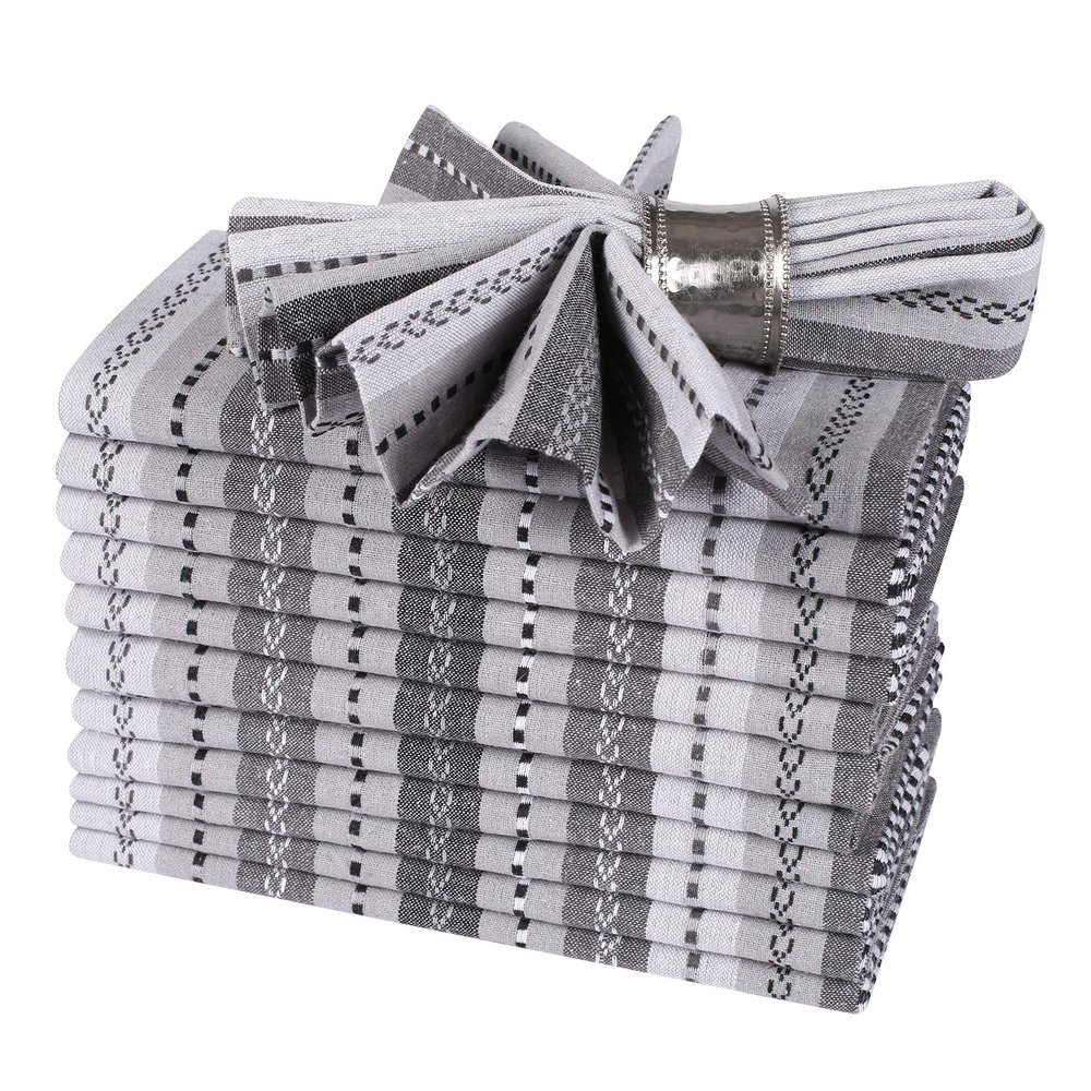 Cotton Cloth Napkin Salsa Stripe Set of 12, Pure 100%18x18 Inch Dinner Napkins, Wedding Napkin, Machine Washable, Cocktail Napkins, Grey Multicolor Life By Cotton