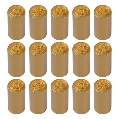 NUOBESTY 100pcs PVC Heat Shrink Capsules Sleeves Wine Shrink Wrap Christmas Wine Bottle Capsules Wrap Wine Bottle Tops Cover Film Golden