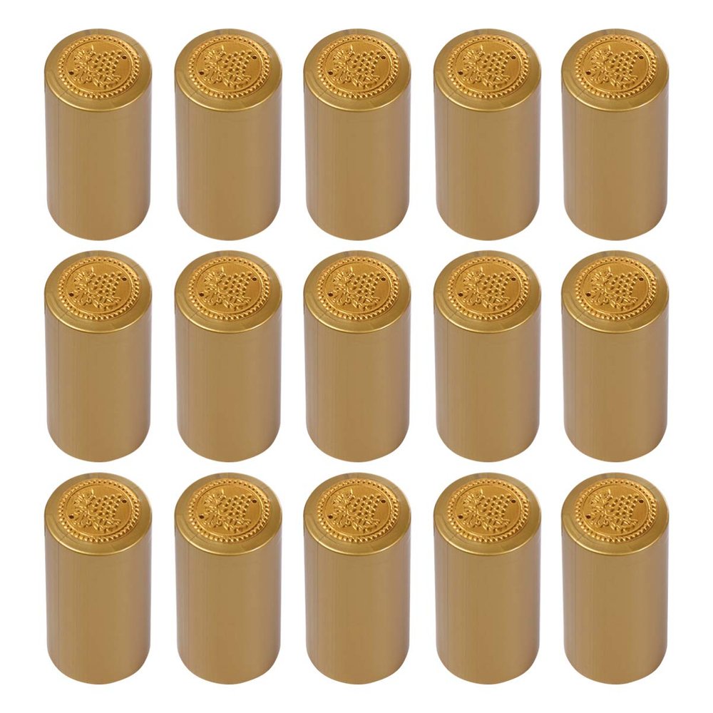 NUOBESTY 100pcs PVC Heat Shrink Capsules Sleeves Wine Shrink Wrap Christmas Wine Bottle Capsules Wrap Wine Bottle Tops Cover Film Golden