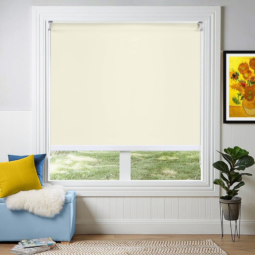 Didoya 100% Blackout Window Blinds,Roller Shades Blinds for Living Room,Office,Bedroom,UV Protection Fabric,Easy to Install58" W x 68" H,Yellow