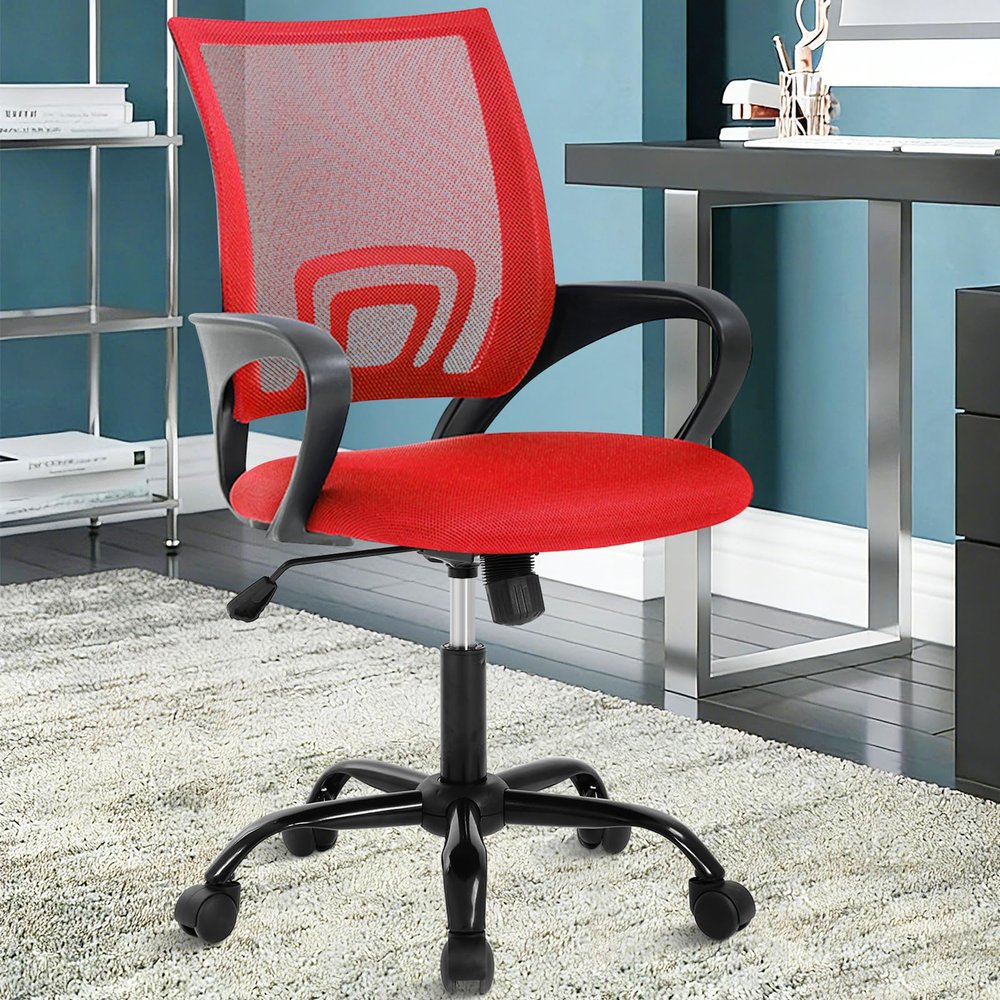 Best Shop Ergonomic Office Chair, Mid Back Mesh Desk Chair with Lumbar Support & Armrest - Breathable, Height Adjustable Rolling Task Executive Chairs for Adults, Red