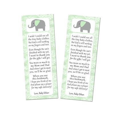 30 bookmarks elephant green gender neutral baby shower favors personalized