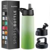 FineDine Water Bottle - Stainless Steel Insulated Water Bottle with Straw Lid, Flip Lid & Wide-Mouth Cap - Keeps Hot and Cold - 25 Oz / 739ml - Dreamy Green view 1