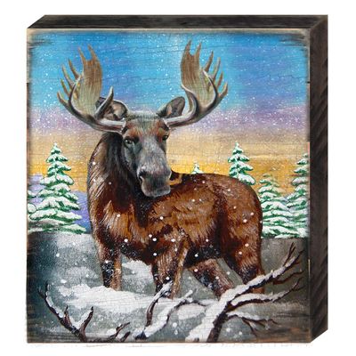 Designocracy 95216-08 Moose Wooden Block Graphic Art Design