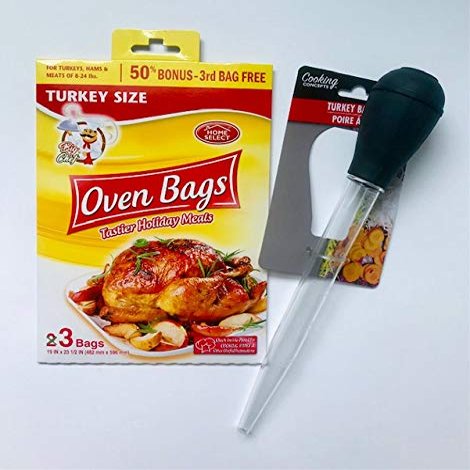Turkey Baking Accessories 3-6-24lbs Bird Oven Bags 1 Baster (bundle with KC basting brush)