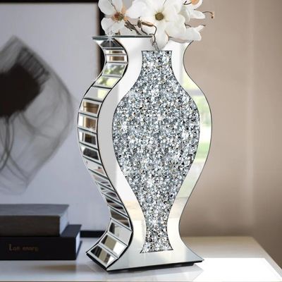 ALLARTONLY Crushed Diamond Mirror Vase Crystal Silver Glass Stunning Decorative Vase Flower Luxury for Home Dcor. Cant Hold Water.