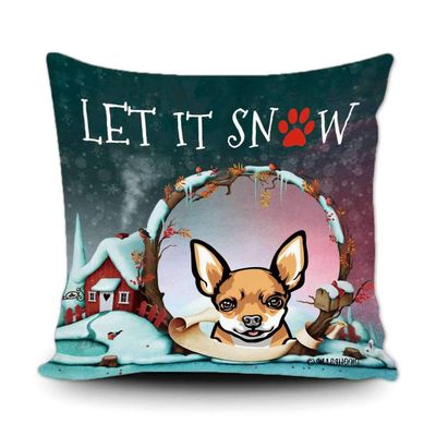MALIHONG Happy Winter Dog Lover Throw Pillow Cover Cute Peeking Dog Chihuahua Let it Snow Christmas Pillowcase for Sofa Bed Home Decorative 16x16 Inch
