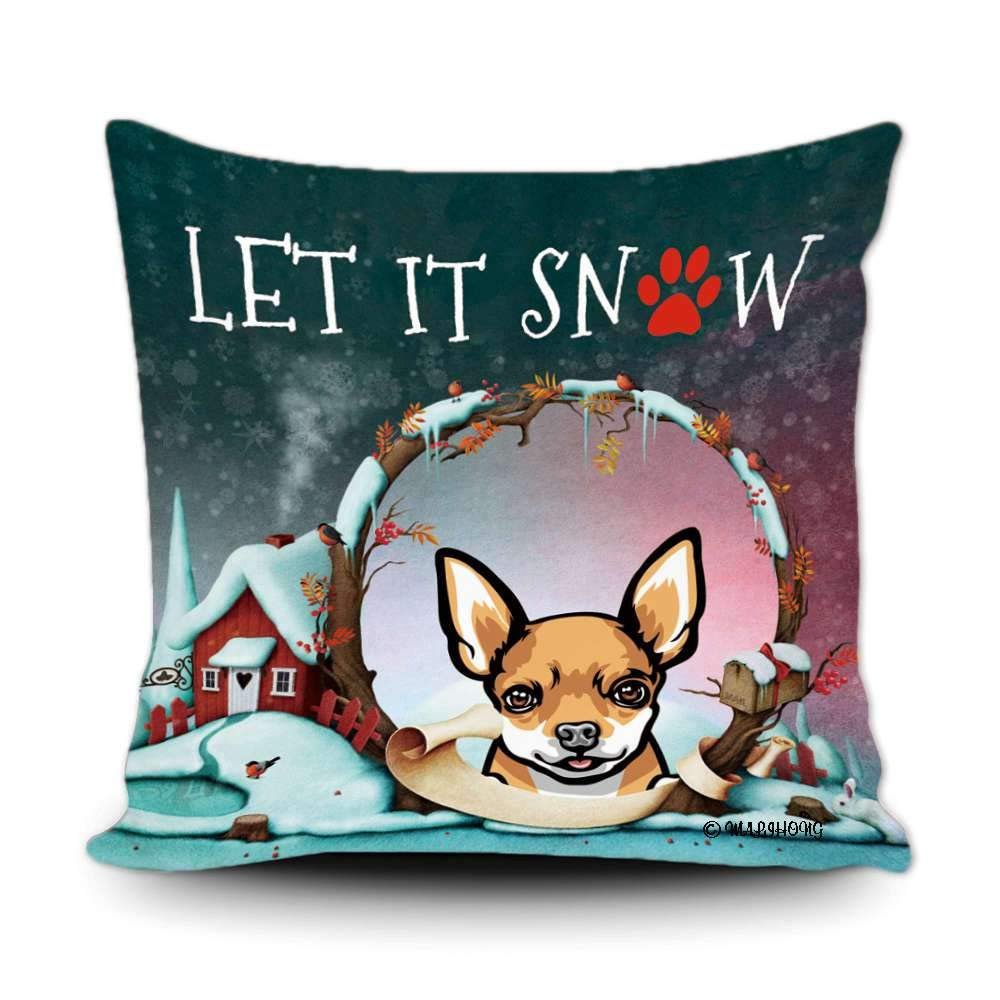 MALIHONG Happy Winter Dog Lover Throw Pillow Cover Cute Peeking Dog Chihuahua Let it Snow Christmas Pillowcase for Sofa Bed Home Decorative 16x16 Inch