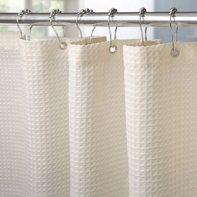 Waffle Weave Shower Curtain with Stainless Steel Hooks - 230 GSM Heavy Duty Fabric Bath Curtains, Hotel Luxury Quality, Water Resistant, Machine Washable, Weighted Hem, 72 x 84 Inches (Cream)