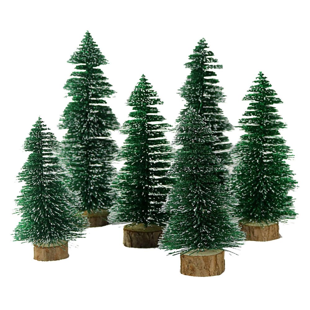 Christmas Tree RENRUIRUI- Desktop Miniature Sisal Tree Milk Bottle Brush Tree Xmas Table Top Decor Winter Crafts Ornaments Green (Size : 6pcs)