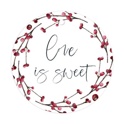 Andaz Press Winter Snowy Woodland Forest Watercolor Wedding Party Collection, Round Circle Gift Tags, Love is Sweet, 24-Pack, Wedding Favor Tags