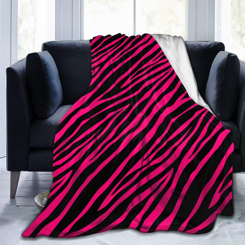 Pink and Black Zebra Print Throw Blanket Ultra-Soft Micro Fleece Blanket Movies Blanket for Bed Couch Living Room 50"x40"
