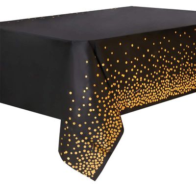 10 Packs Premium Plastic Rose Gold Dot Tablecloth 54 Inch x 108 Inch Rectangle Table Cover Confetti (10pcs 54"x108"/137x274cm, Black)