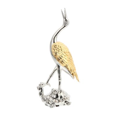 NUOBESTY Cast Iron Crane Bird Statues Standing Metal Patina Bird Iron Art Table Figurine Home Table Desk Office Christmas Decor