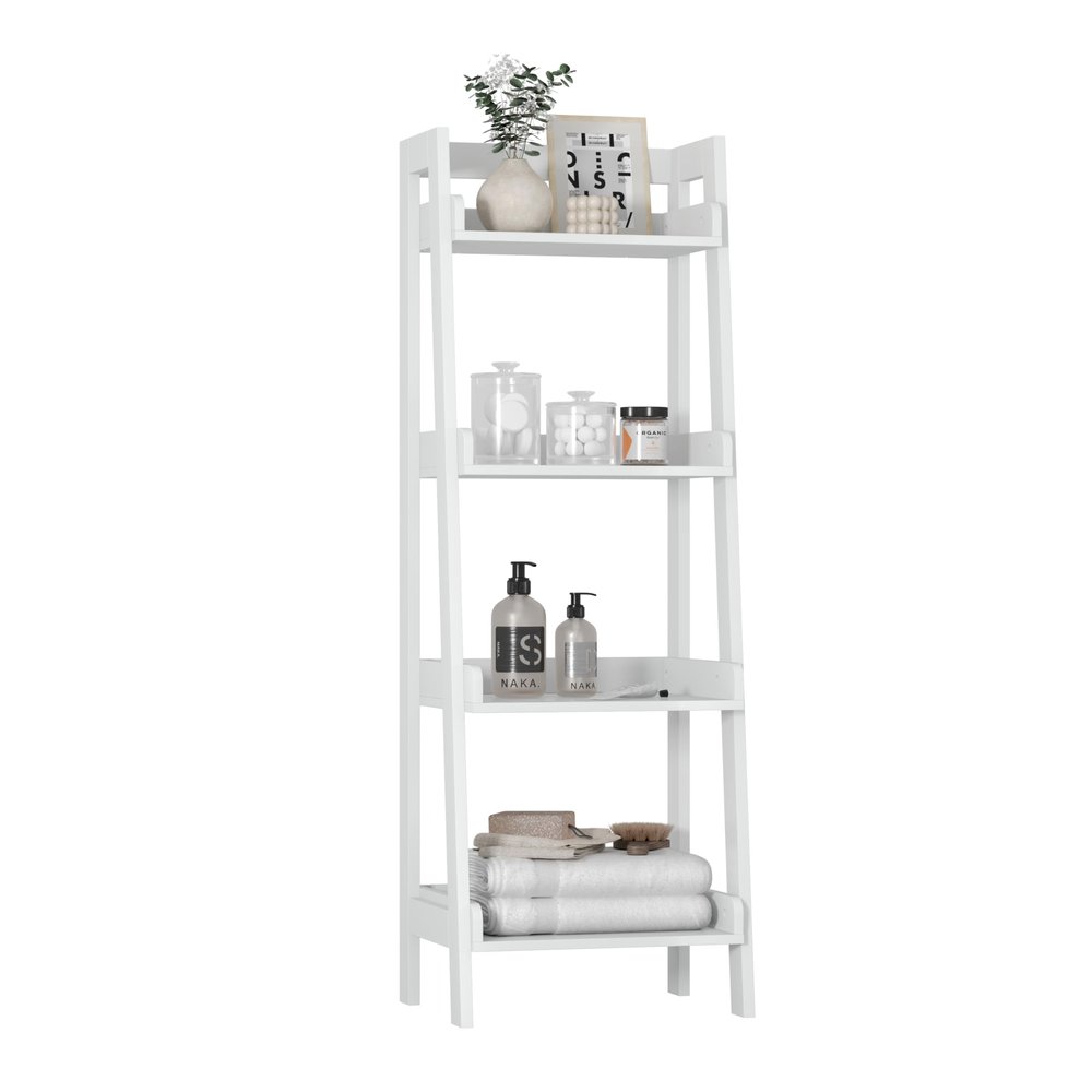 UTEX 4-Tier Ladder Shelf, Bathroom Shelf Freestanding, 4-Shelf Spacesaver Open Wood Shelving Unit, Ladder Shelf (White)
