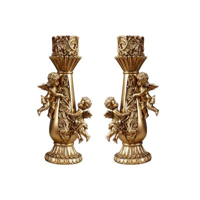 Afairy Set of 2 Cherubs Angels Statue Candle Holders, Pillar Candle Holders for Dining Table, Indoor Home Decorations (Gold)
