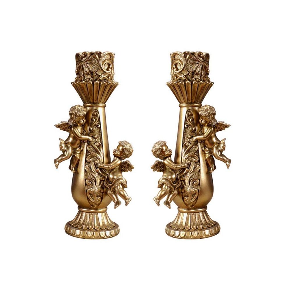 Afairy Set of 2 Cherubs Angels Statue Candle Holders, Pillar Candle Holders for Dining Table, Indoor Home Decorations (Gold)