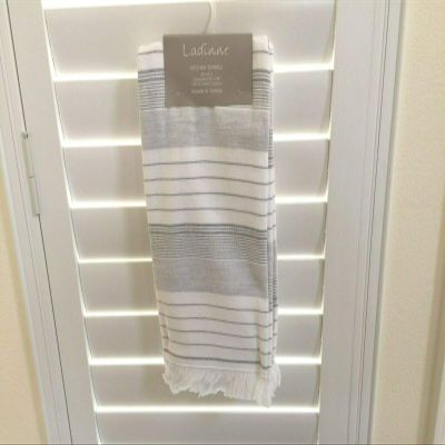 Ladinne Kitchen Towels 3X Set Oversized 20"x30" Gray White Made in Turkey Stripe