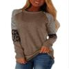 Andongnywell Women's Casual Color Block Tunic Tops Blouse Ladies Leopard Print Round Neck Long Sleeve T-Shirt (Dark Khaki,X-Large) view 1