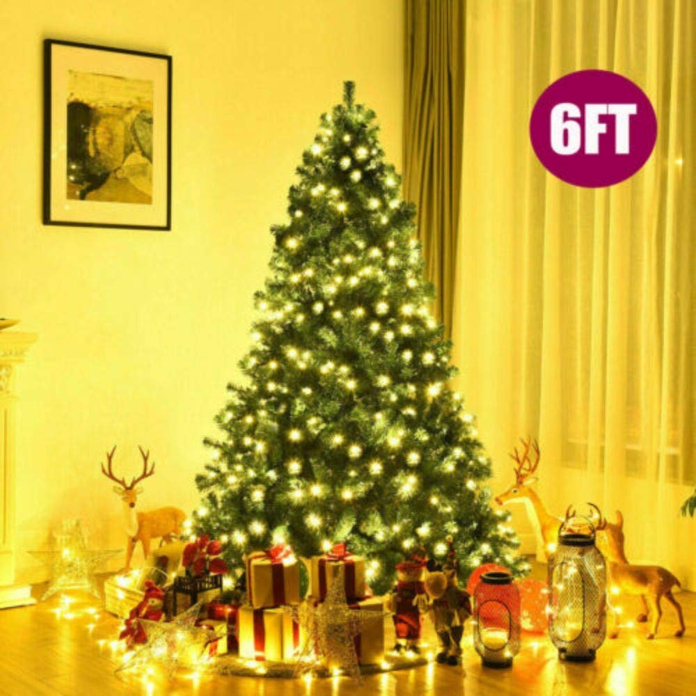 6ft Green 1000 Pines Artificial Christmas Xmas Tree w/ 300 LED Warm White Lights