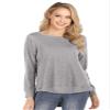 Andongnywell Women's Round Neck Long-Sleeved t-Shirt Solid Color Loose top Short Front and Long Back Blouse (Gray,X-Large) view 1