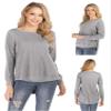 Andongnywell Women's Round Neck Long-Sleeved t-Shirt Solid Color Loose top Short Front and Long Back Blouse (Gray,X-Large) view 2