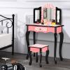 Bonnlo Kids Vanity Set, Modern Princess Vanity Table with Stool, Tri-Folding Mirror Desk for Girls Makeup Dressing Table with Drawer view 1