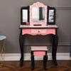 Bonnlo Kids Vanity Set, Modern Princess Vanity Table with Stool, Tri-Folding Mirror Desk for Girls Makeup Dressing Table with Drawer view 2
