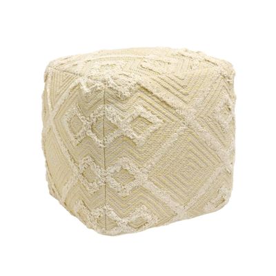 Pasargad Home Grandcanyon Premium Cotton Pouf, 100% Cotton Pouf, Hand Woven- Polly Beads Stuffed Pouf- Sitting, Foot Stool - Square Poufs for Living Room - Luxury Room Decor, 17"x17"x17", Yellow/Ivory