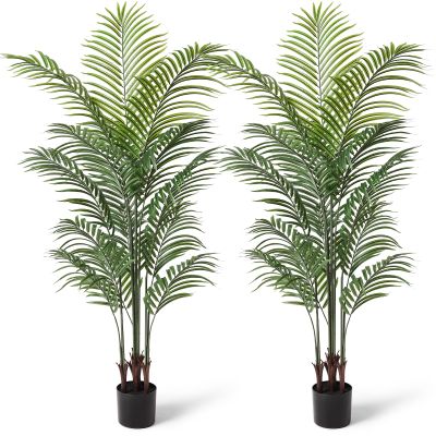 Artificial Areca Palm Plant 5.5Ft Fake Tropical Palm Tree, Perfect Faux Dypsis Lutescens Plants in Pot for Indoor Outdoor House Home Office Garden Modern Decoration Housewarming Gift,2Pcs