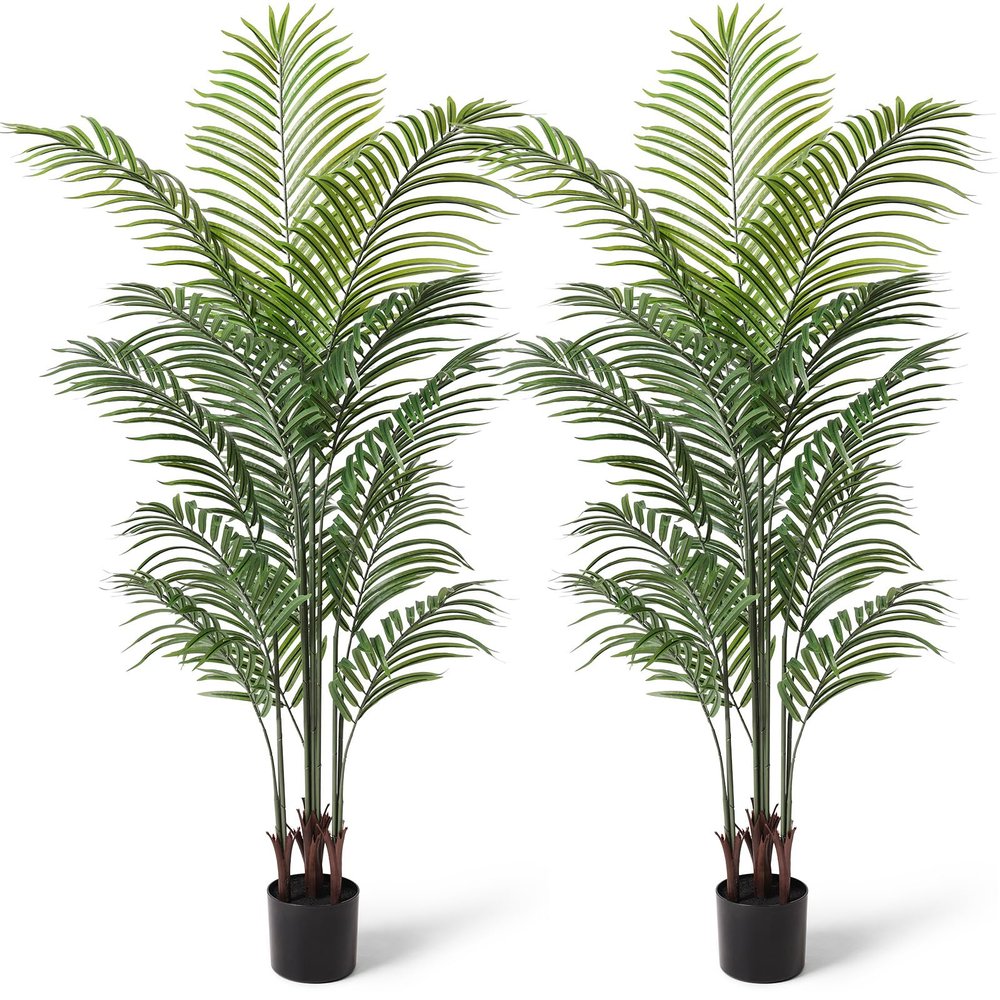 Artificial Areca Palm Plant 5.5Ft Fake Tropical Palm Tree, Perfect Faux Dypsis Lutescens Plants in Pot for Indoor Outdoor House Home Office Garden Modern Decoration Housewarming Gift,2Pcs
