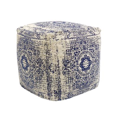 Pasargad Home Grandcanyon Navy/Ivory Cotton Pouf, 17"" x17 x17 (PPF-182-1)